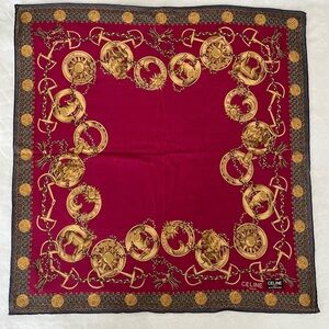 Rare Celine Paris Silk Scarf Cranberry BNWT Vintage Late 1980s-Early 90s France